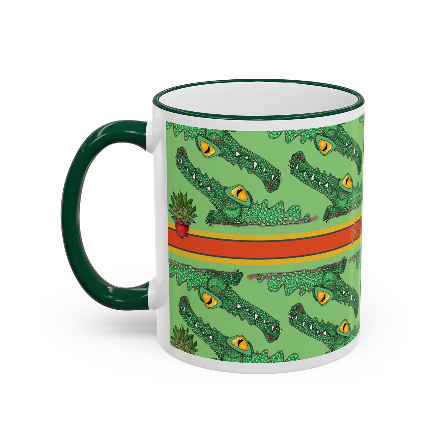 Funny Alligator Pattern Mug — Green Crocodile Design (11oz/15oz) by artist Marie Frederique