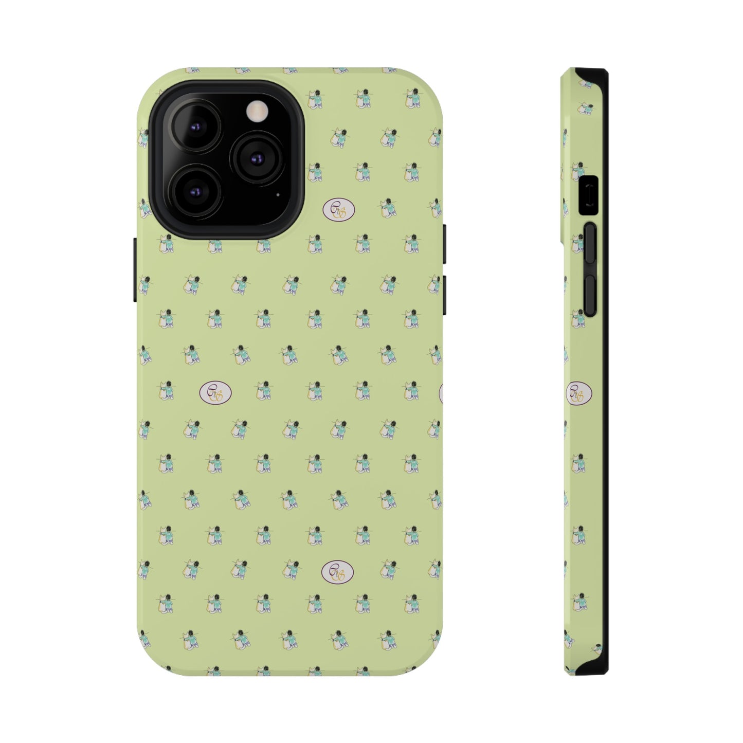 CTS Light Green - repeat pattern boy and dog, Impact-Resistant Phone Cases by artist Marie Frederique