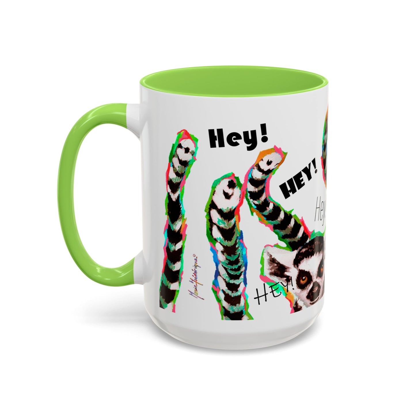 Lemurs from Madagascar scrambling to say "Hey!" - Colorful Mug by Artist Marie Frederique
