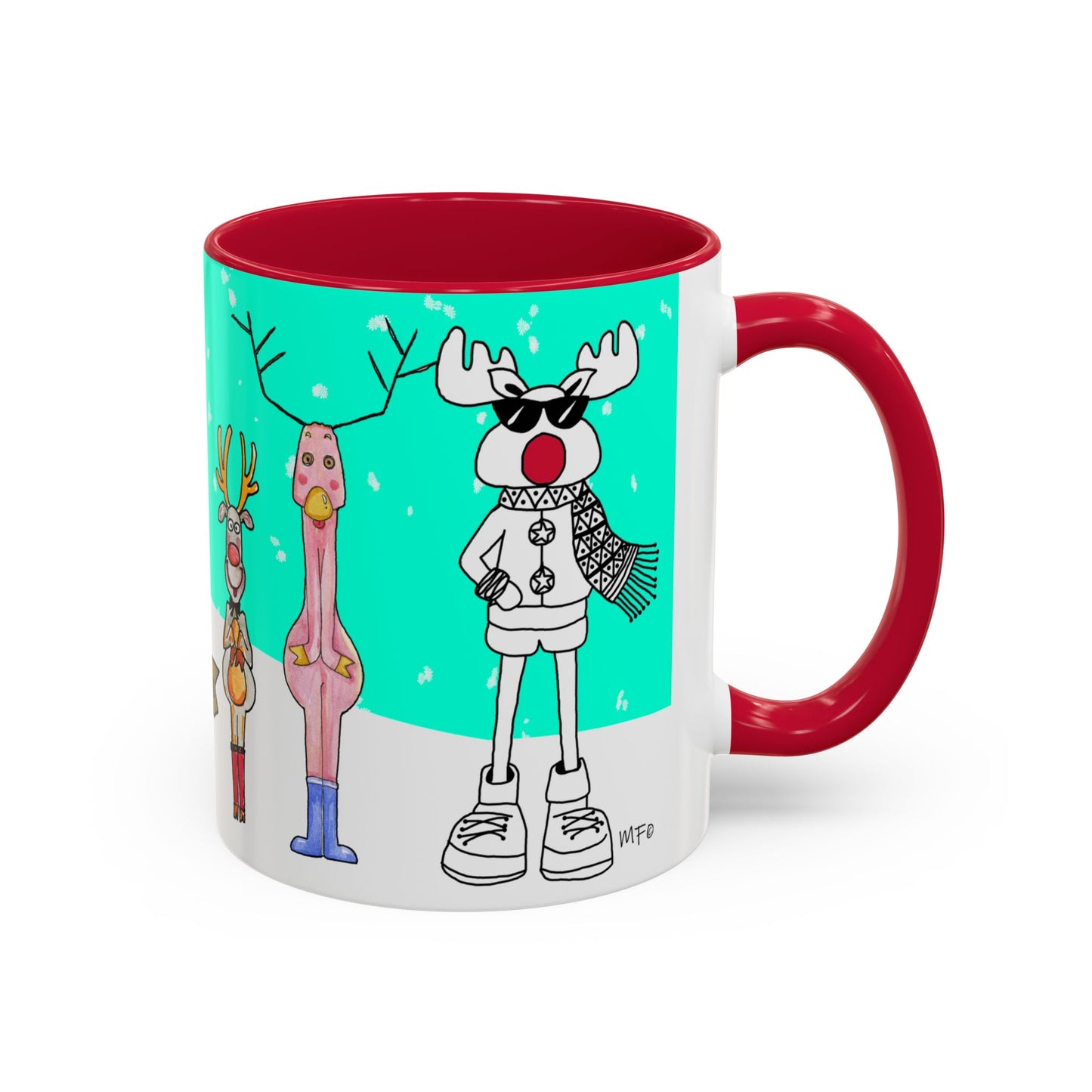 Santa's Job application line up, Christmas Mug, by artist Marie Frederique