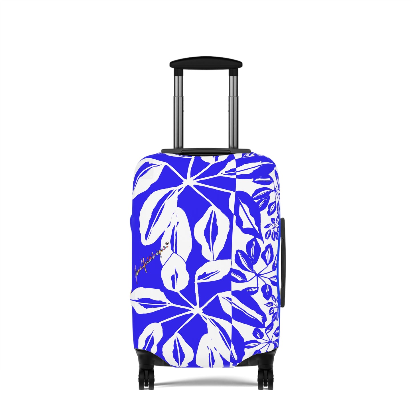 Luggage Cover, Tropical Leaves Blue and White by artist Marie Frederique