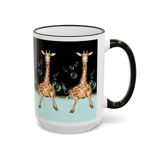 Giraffe Bubble Bath Accent Rim Mug (11oz & 15oz) by artist Marie Frederique