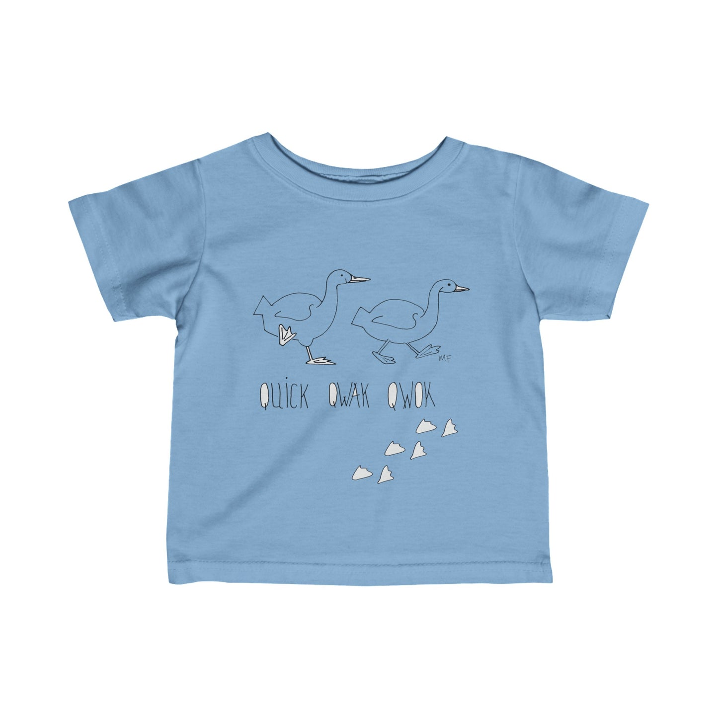 Crazy Duck Kid, Quik, Qwak, Qwok  Marching ducks - by artist Marie Frederique, Infant Fine Jersey Tee