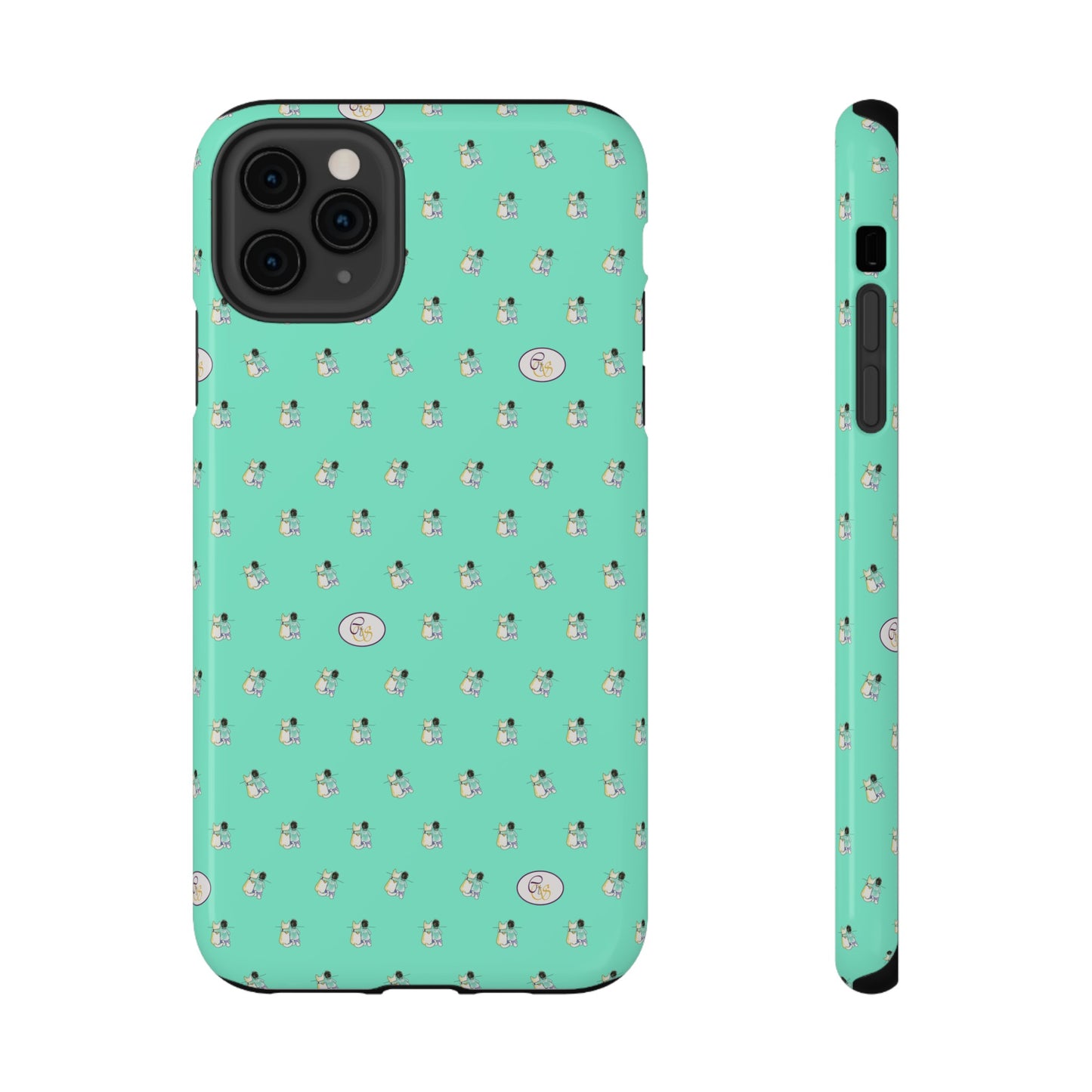 CTS Aqua - repeat pattern boy and dog, Impact-Resistant Phone Cases by artist Marie Frederique