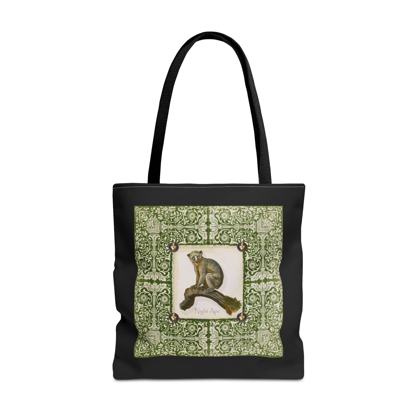 Bush Baby (Pookie), green on black Tote Bag by artist Marie Frederique