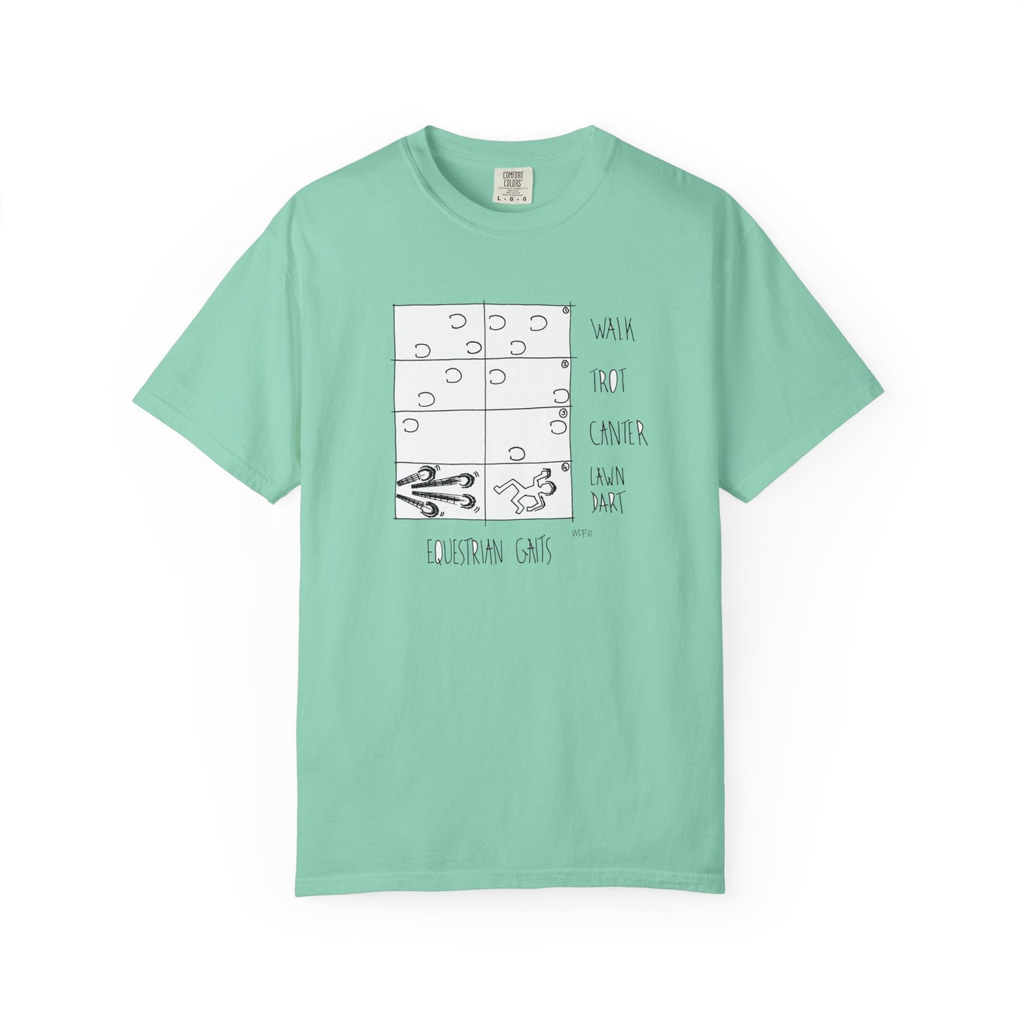 Equestrian Lawndart, Gaits Humor - Unisex Garment-Dyed T-shirt by artist Marie Frederique