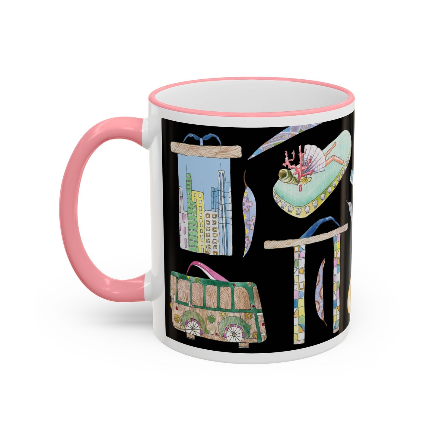 Vacation Fun Flip-Flop Accent Rim Mug — 11oz/15oz Ceramic Coffee Cup by artist Marie Frederique