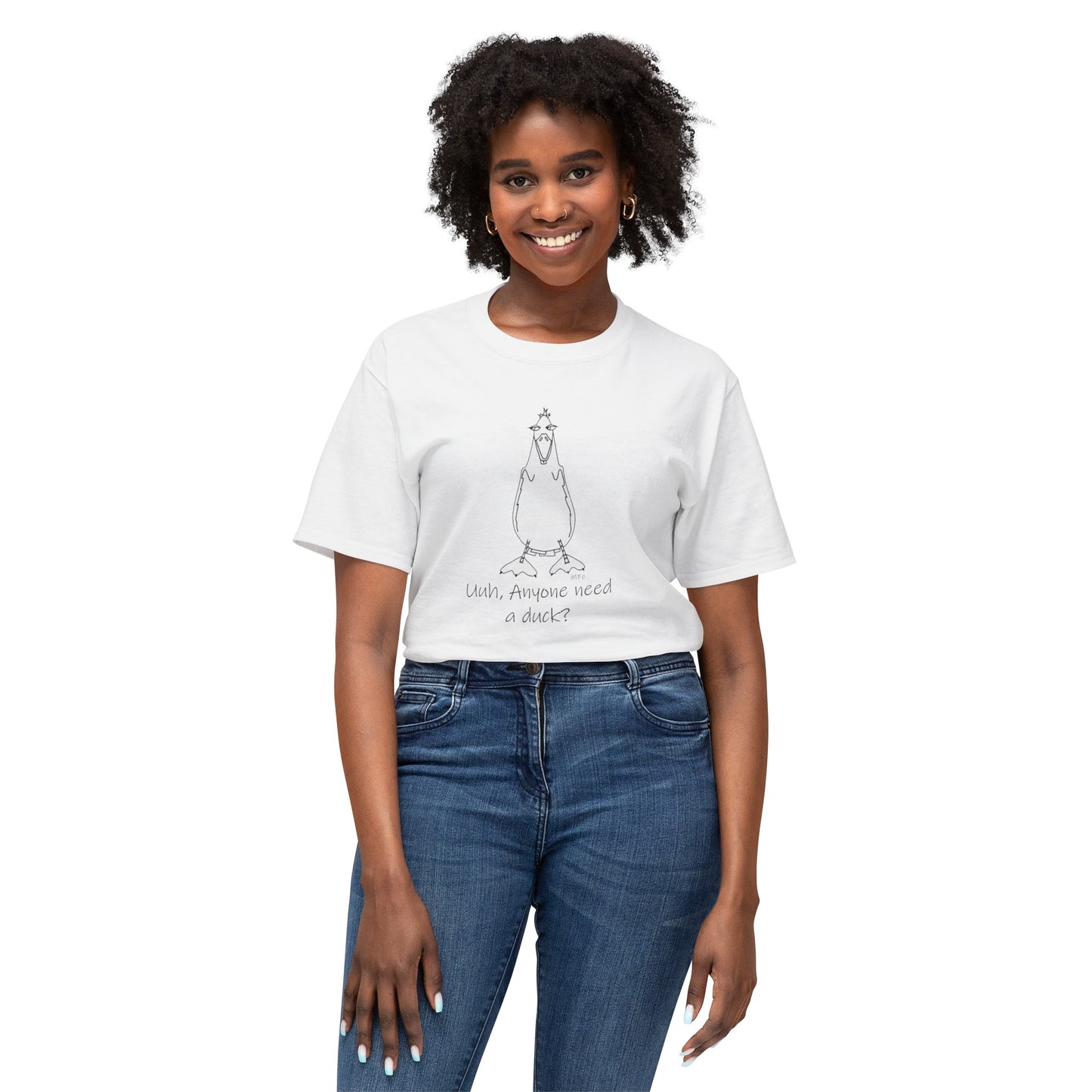 Duck Lovers "Uuh, Anyone need a duck?" - Unisex HD Cotton™ T-shirt by artist Marie Frederique