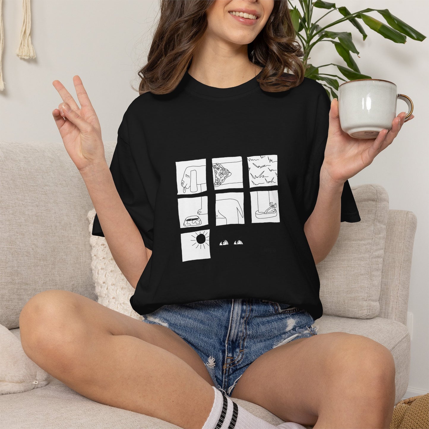 Comic Dog Panel T-Shirt — Line Art Summer puzzle by artist Marie Frederique