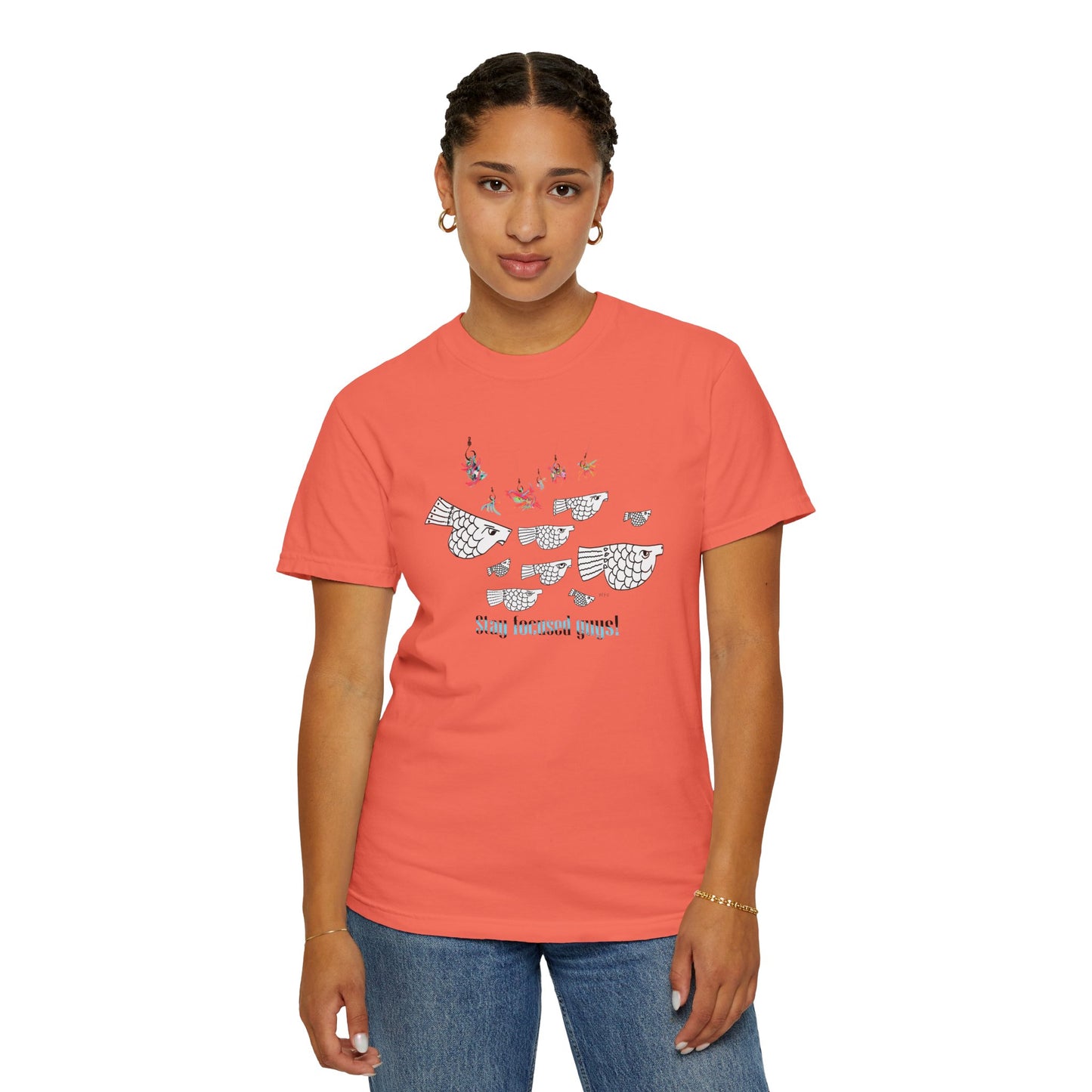 Stay Focused, Fishing Inspirational Graphic Tee by artist Marie Frederique