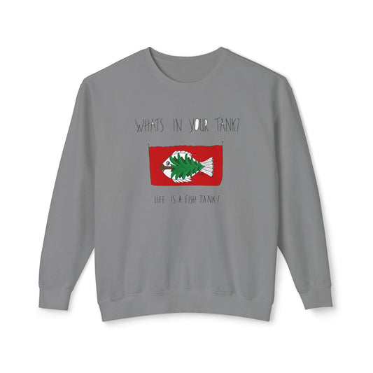 Christmas, Whimsical Tree design for Fishing Enthusiasts - Lightweight Crewneck Sweatshirt by artist Marie Frederique