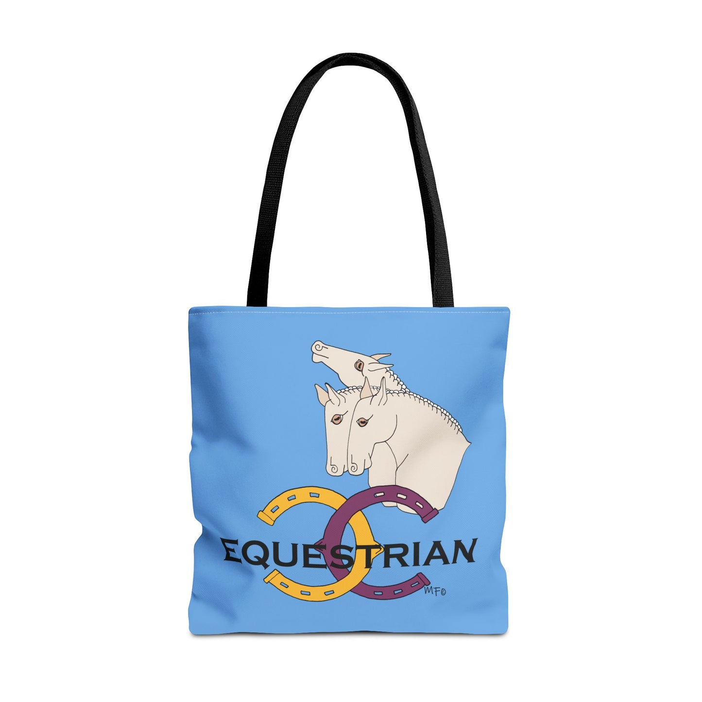 EQUESTRIAN CTS, Light Blue Tote Bag in 3 sizes and black or beige handles by artist Marie Frederique