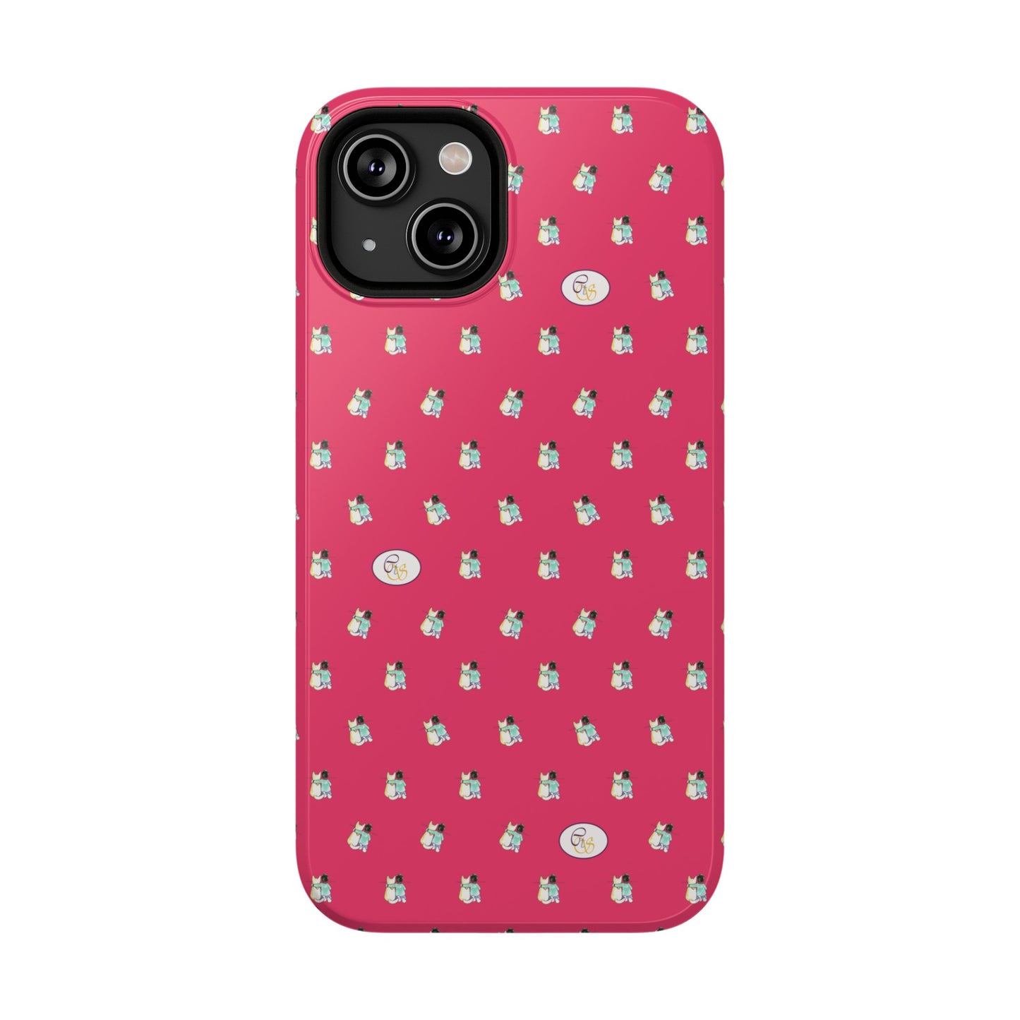 CTS Pink - repeat pattern boy and dog, Impact-Resistant Phone Cases by artist Marie Frederique