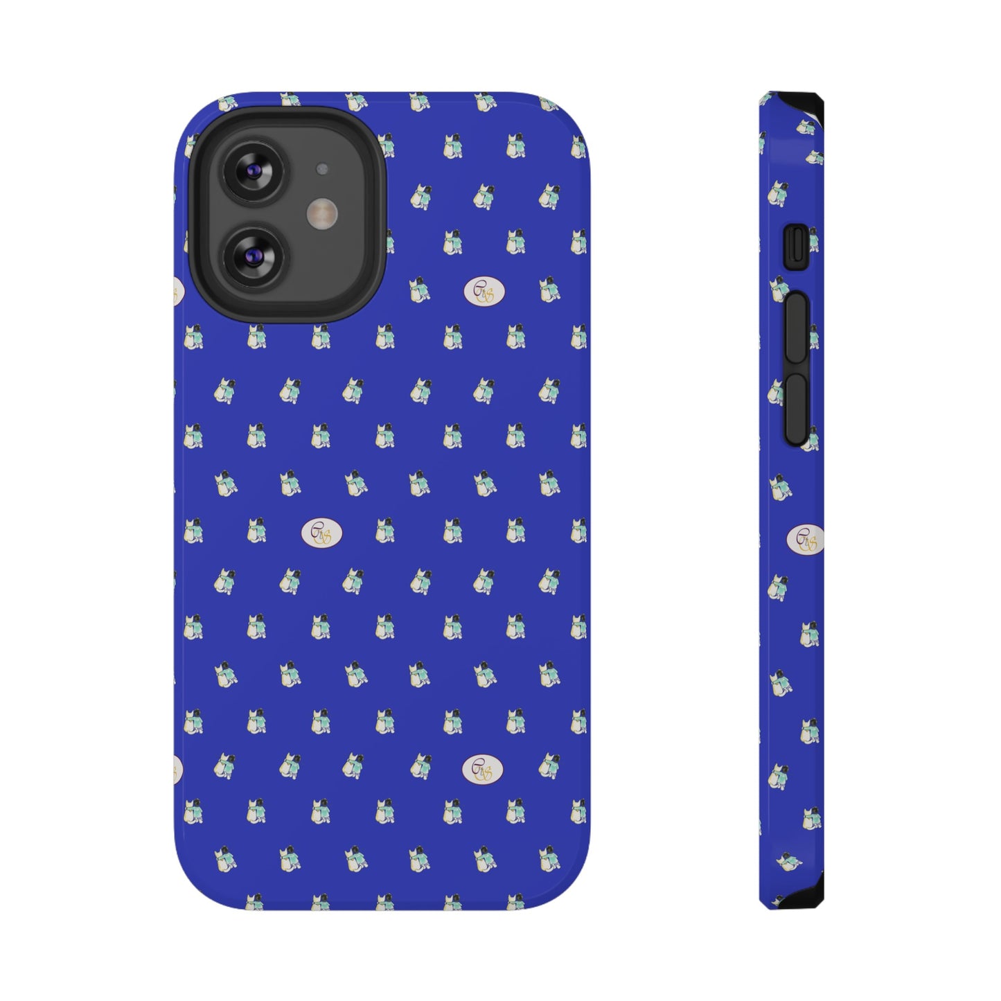 CTS Blue - repeat pattern boy and dog, Impact-Resistant Phone Cases by artist Marie Frederique