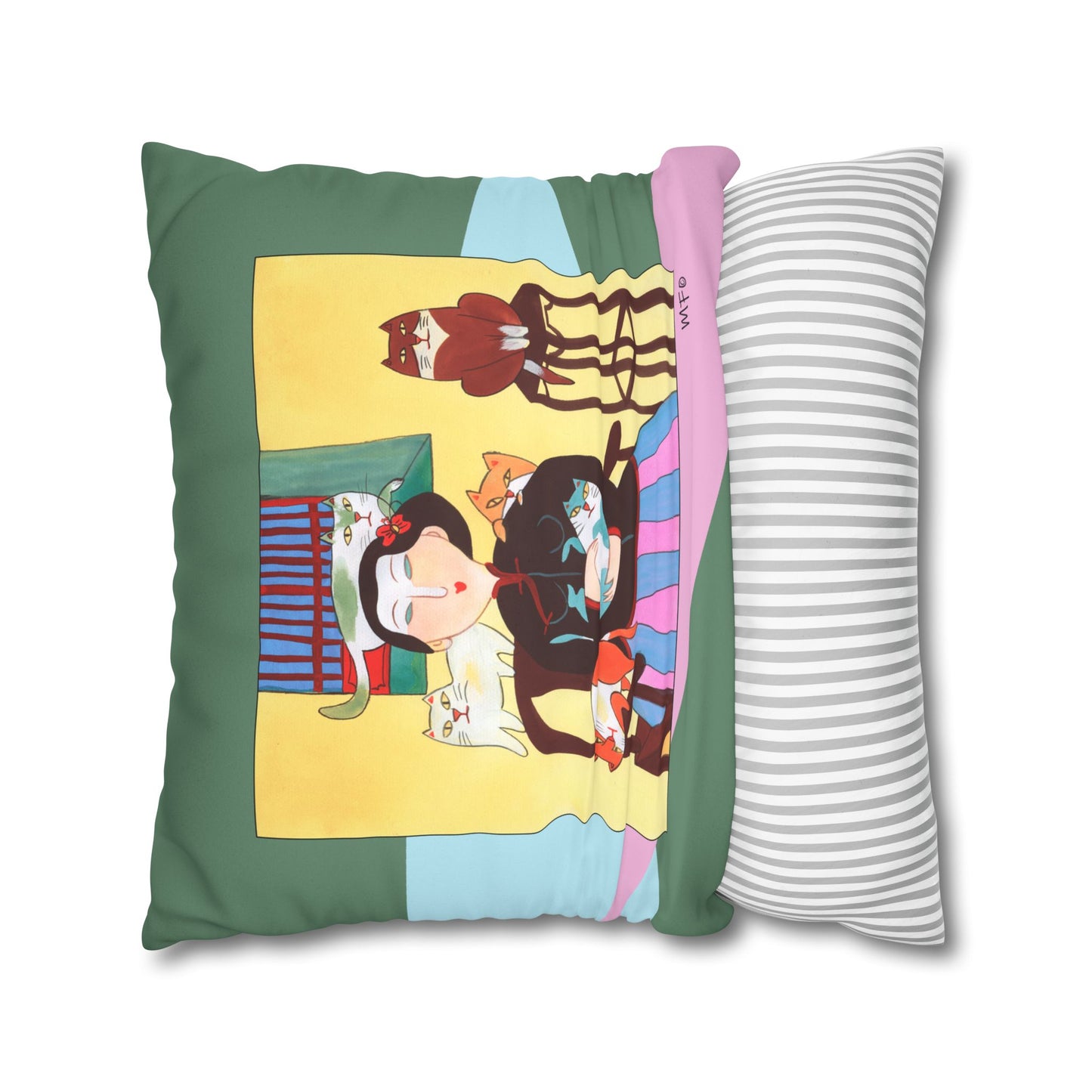 Village scenes, Faux Suede Pillowcase — Colorful Retro Home Decor by artist Marie Frederique