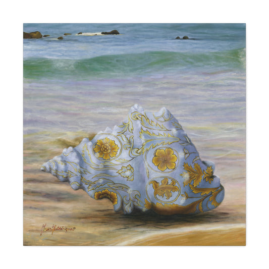 Ocean Tapestry I, Ornate Seashell Beach Canvas – Elegant Coastal Wall Art by artist Marie Frederique
