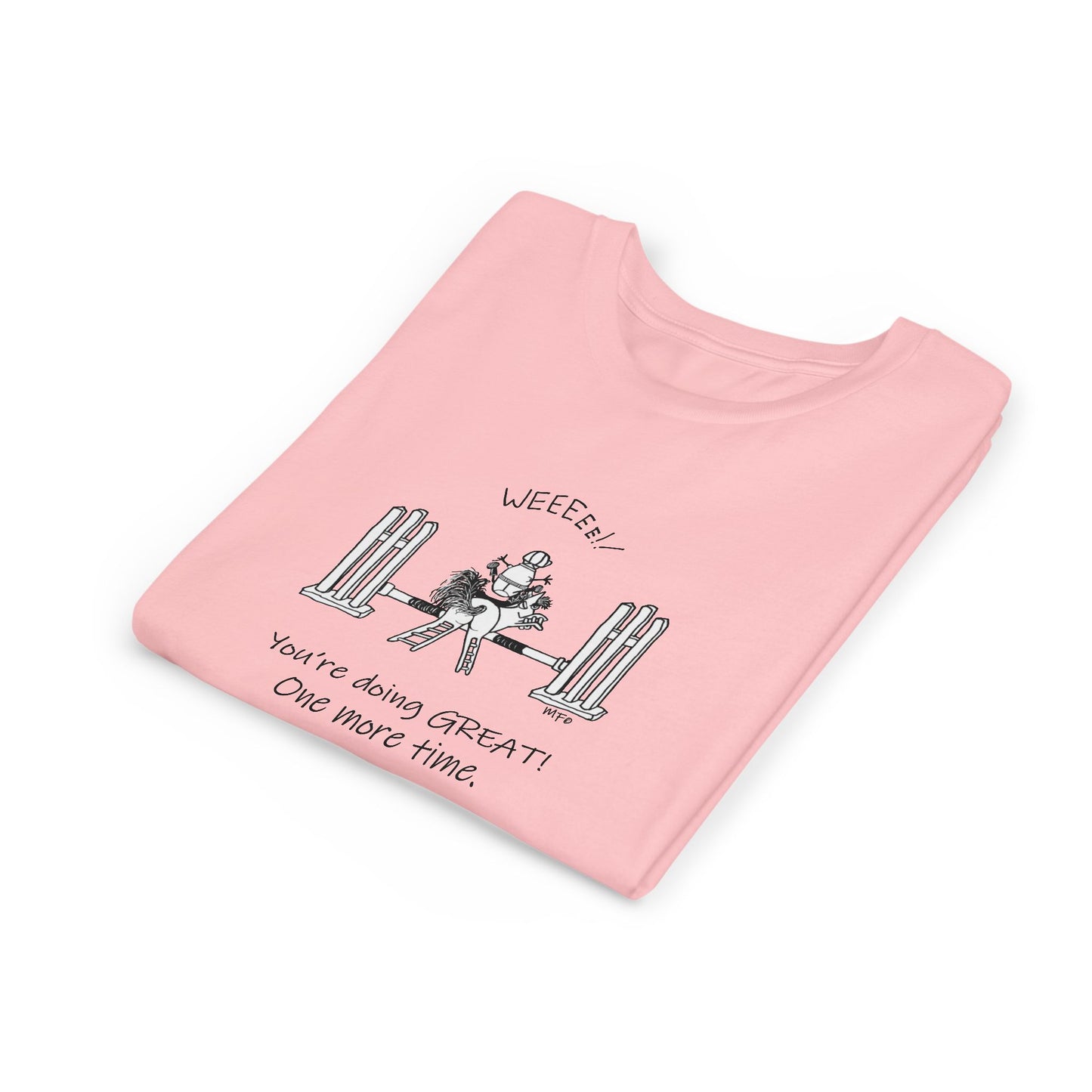 Youth Horse riding Tee - "Weeee! You're doing GREAT! One more time" by artist Marie Frederique