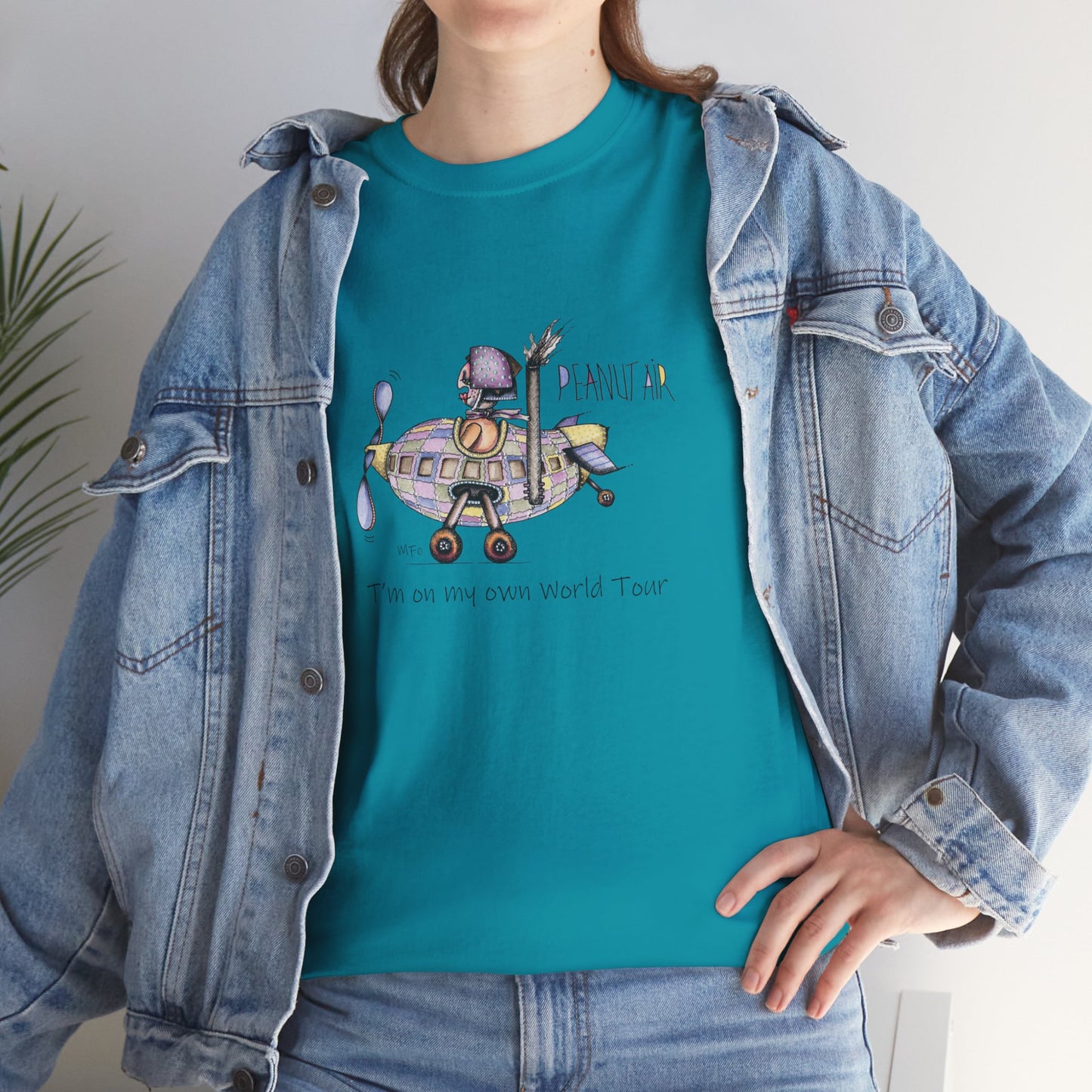 PEANUT AIR, I'm on my own World Tour! - Unisex Heavy Cotton Tee by Marie Frederique art in 5 colors (S - 5XL)