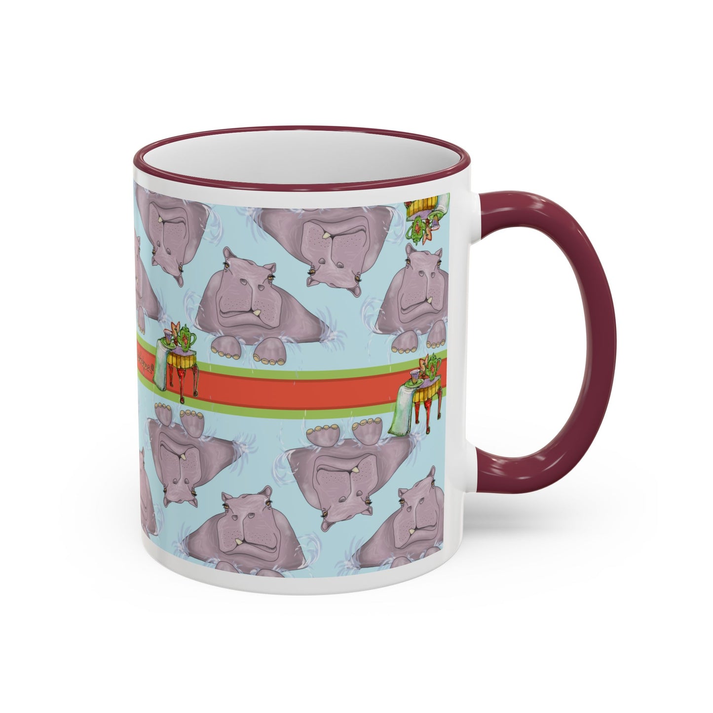 Happy Hippo Pattern Mug — Coffee Tea Mug (11oz, 15oz) by artist Marie Frederique