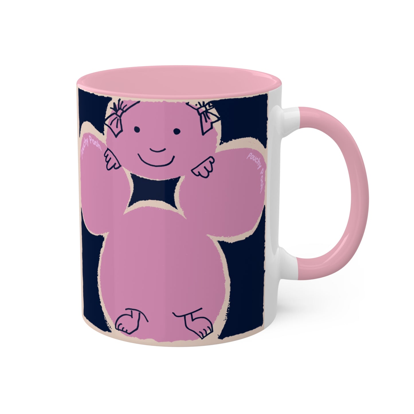 Pouchy Pooh (pronounced Puchi Poo) - Colorful Mug in 4 color variations, 11oz By Artist Marie Frederique