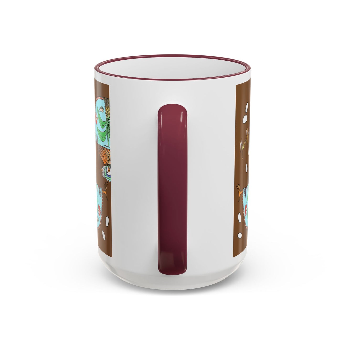 Chic Chick Tropical Palm Pattern Accent Mug - Ceramic Coffee Cup (11oz/15oz) by artist Marie Frederique
