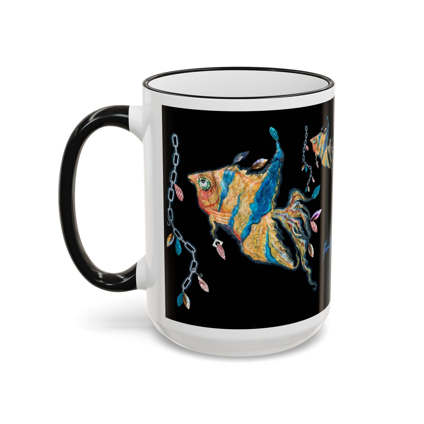 Angel Fish Artistic Sea Creature - Accent Rim Mug 11oz & 15oz by artist Marie Frederique