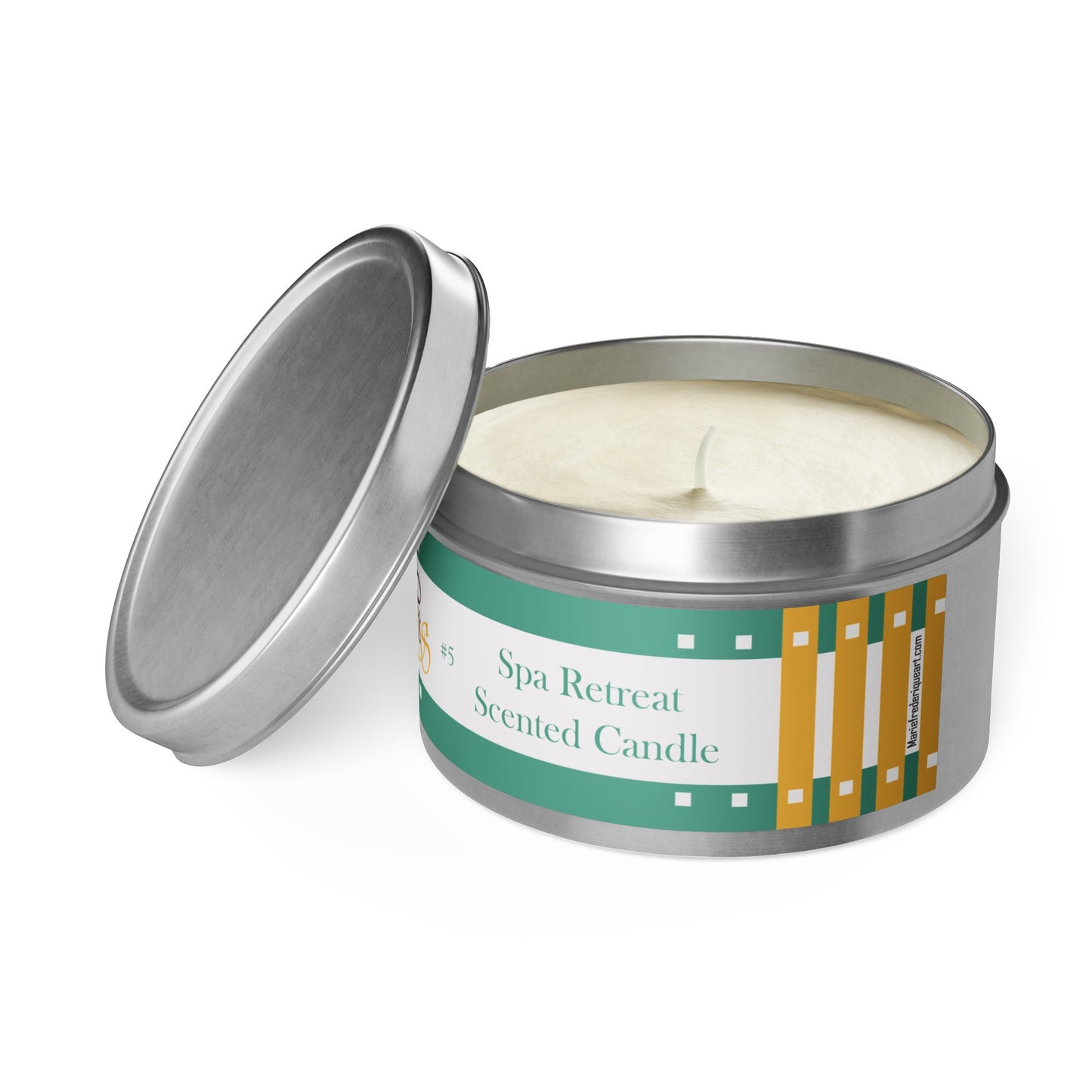 CTS #5 Candle Collection "Spa Retreat" Scented Coconut Soy Wax Candle in a metal tin. 4 oz or 8 oz, 3 tin colors silver, black or gold