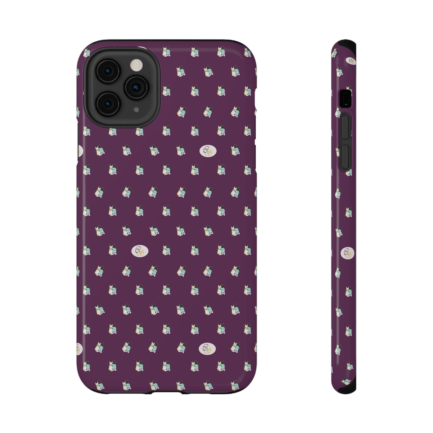 CTS Purple - repeat pattern boy and dog, Impact-Resistant Phone Cases by artist Marie Frederique