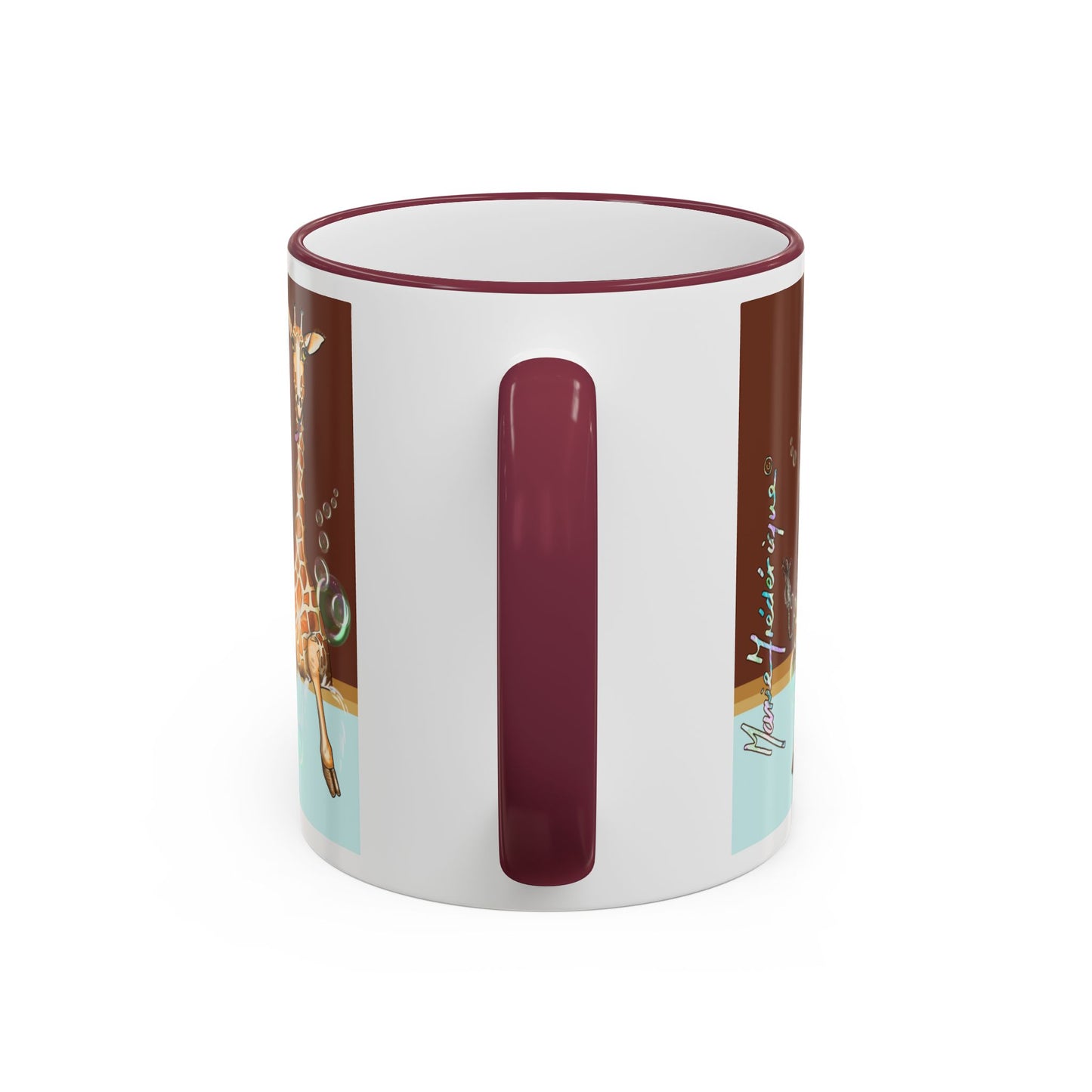 Giraffe Bubbles Accent Rim Mug — Cute Safari Animal Coffee Cup (11oz/15oz) by artist Marie Frederique
