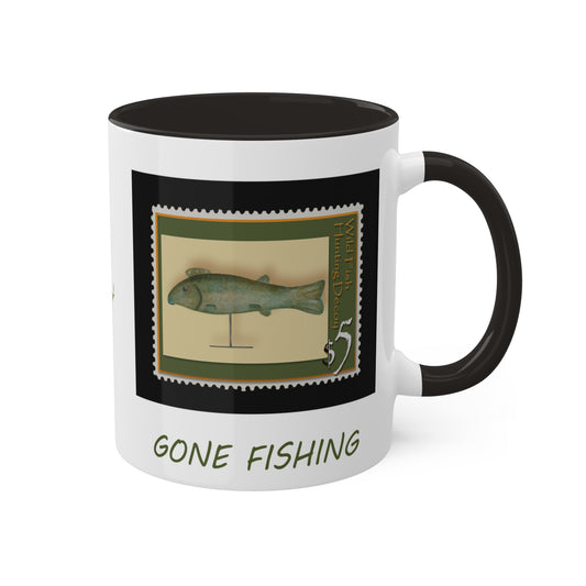 Decoy Wild Fish stamp, Colorful Mug in 4 colors, 11oz By Artist Marie Frederique