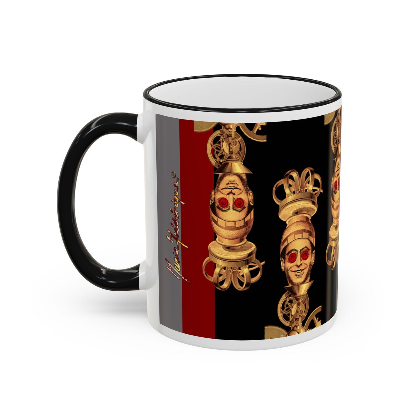 Gold Skull Pattern Accent Rim Mug – Gothic Baroque Coffee Cup by artist Marie Frederique