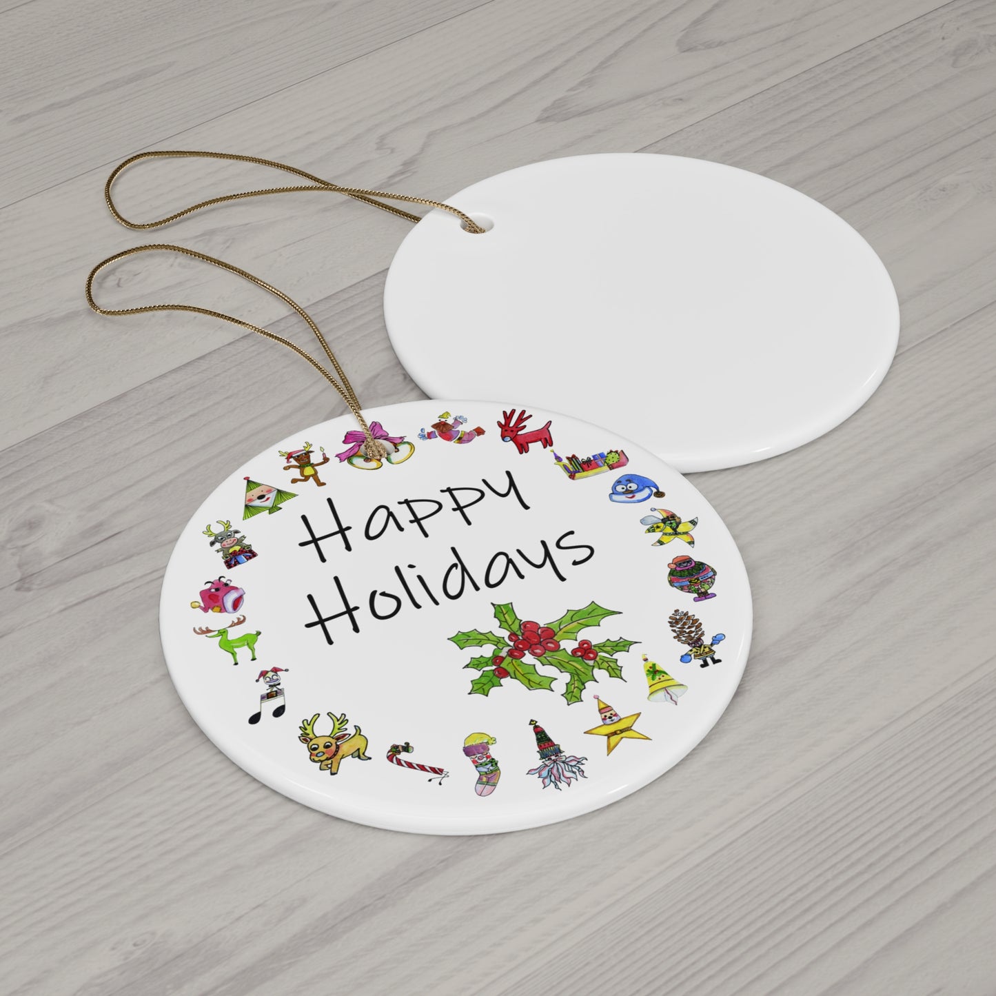 Christmas Ceramic Ornament - Holiday Character Wreath - Christmas Decoration