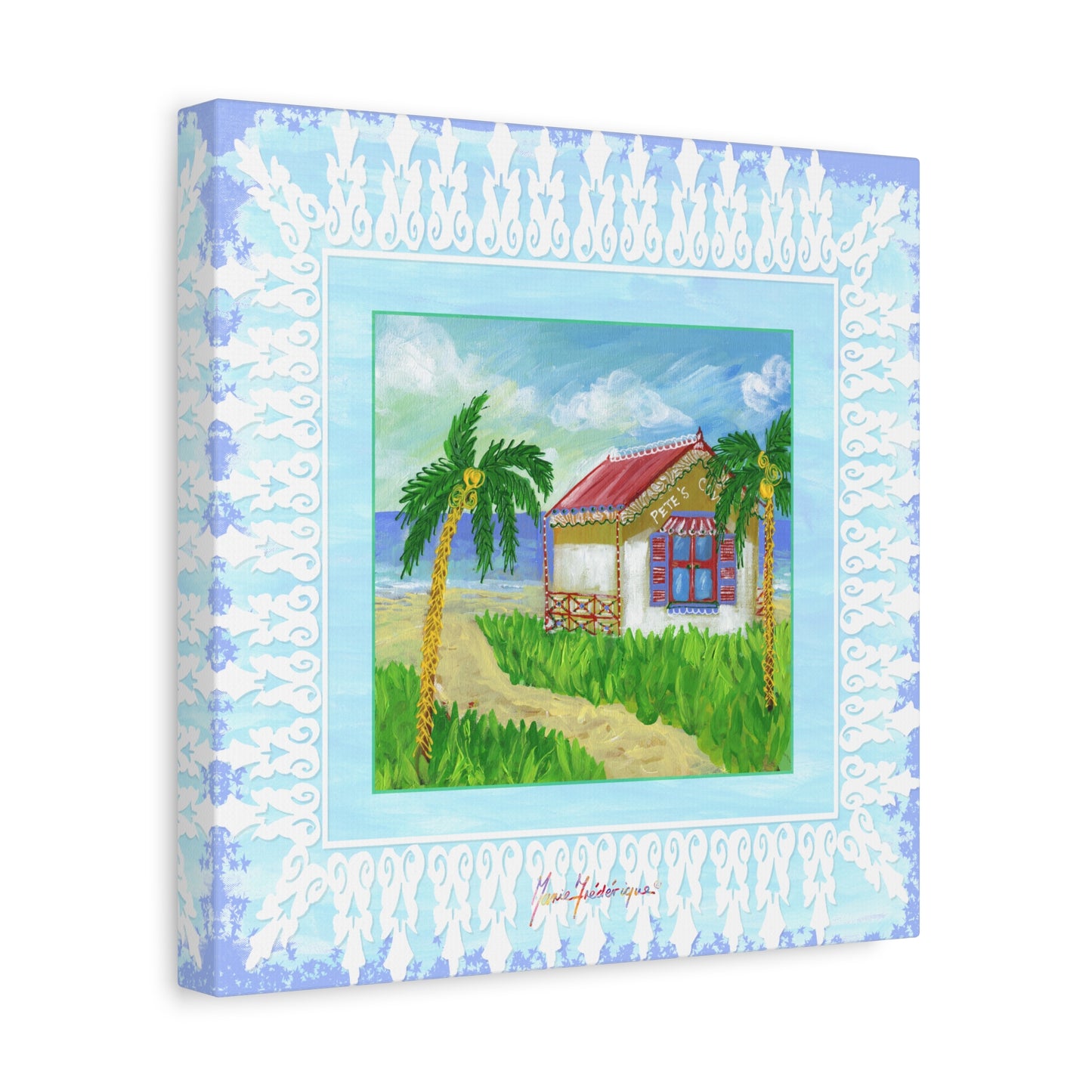 Beach Cabin Canvas — Tropical Cabin Seaside Wall Art by artist Marie Frederique