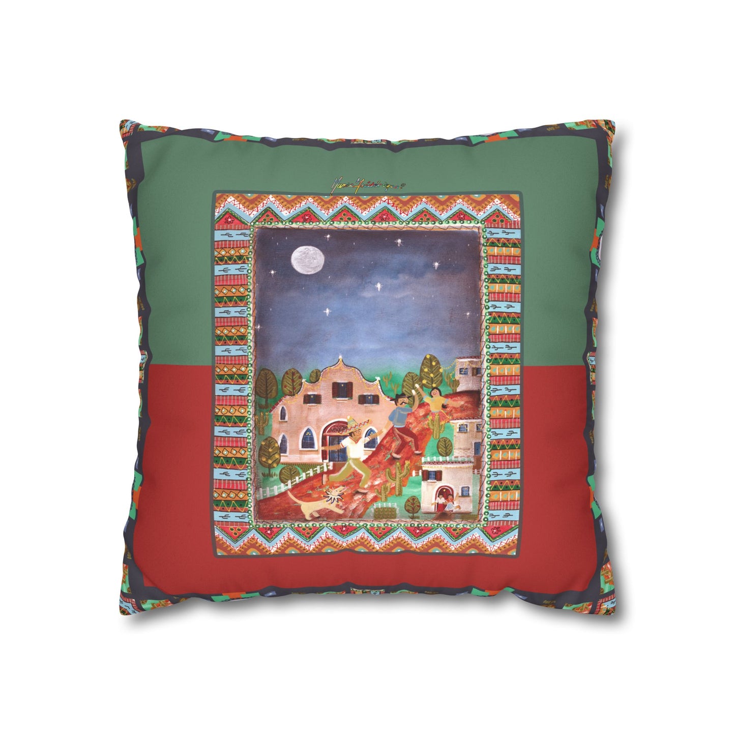Fiesta Nightscape Faux Suede Pillowcase by artist Marie Frederique