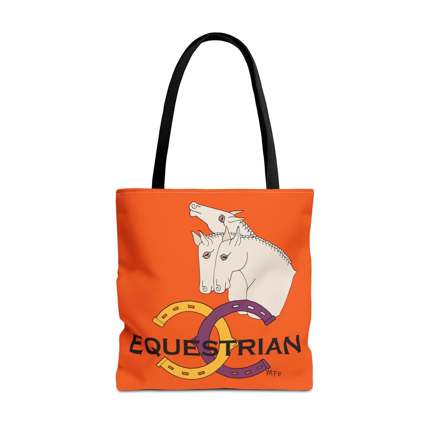 EQUESTRIAN CTS, Orange Tote Bag in 3 sizes and black or beige handles by artist Marie Frederique