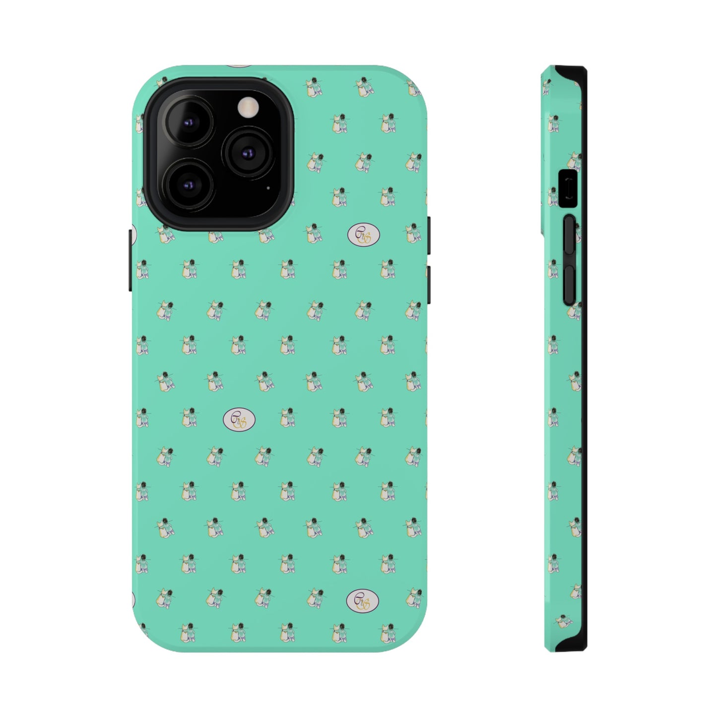 CTS Aqua - repeat pattern boy and dog, Impact-Resistant Phone Cases by artist Marie Frederique