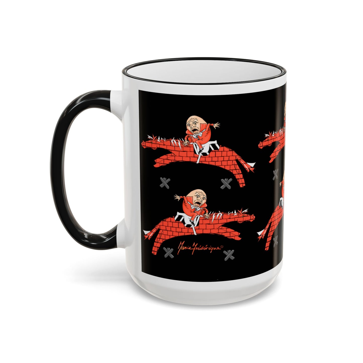 Humpty Rider Ceramic Accent Rim Mug (11oz & 15oz) — Gothic horse-riding Coffee Cup by artist Marie Frederique