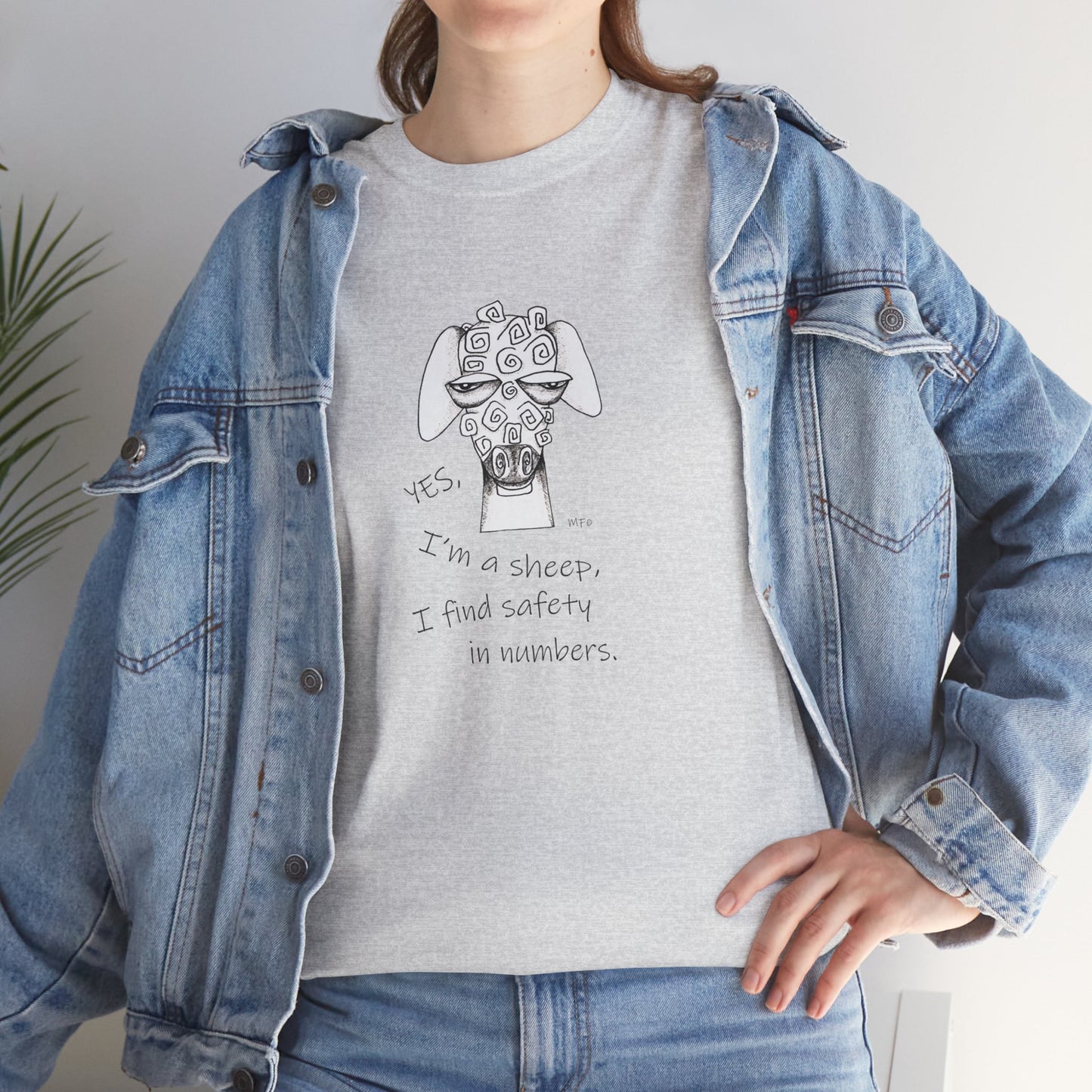 Sheep Lovers - Safety in Numbers. Unisex Heavy Cotton Tee by artist Marie Frederique