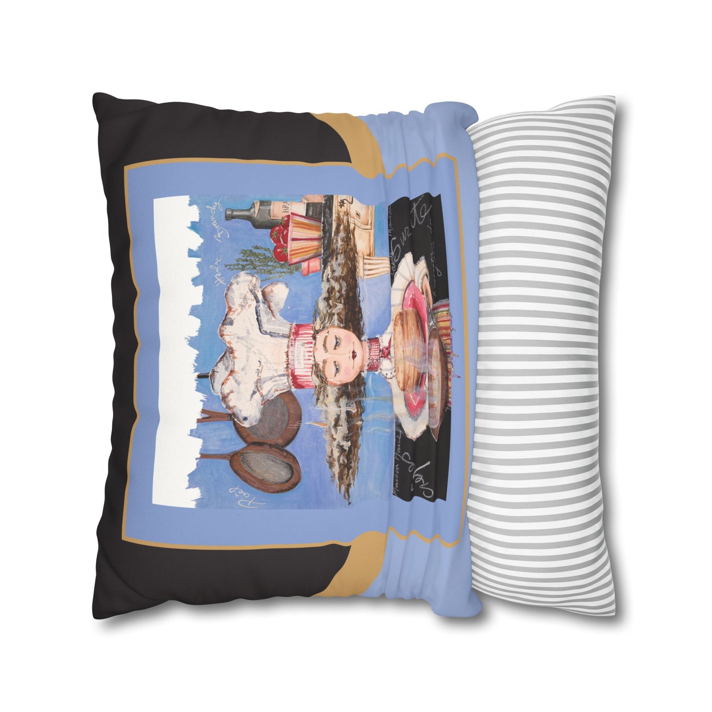 Chef, Crepes Suzette Faux Suede Pillowcase — Whimsical Chefetteville Kitchen Decor by artist Marie Frederique
