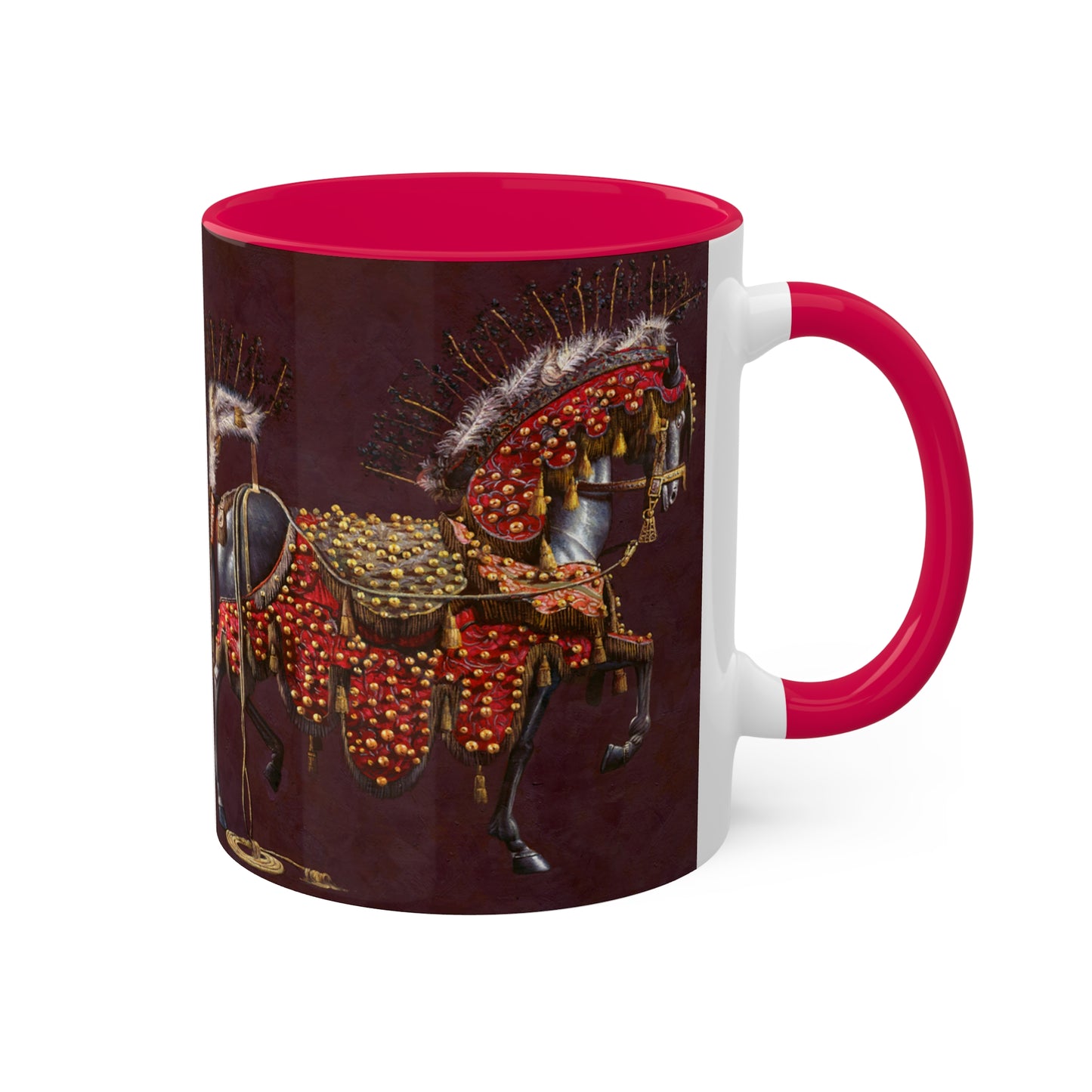 Horse in antique ceremonial red - Colorful Mugs, 11oz by Artist Marie Frederique