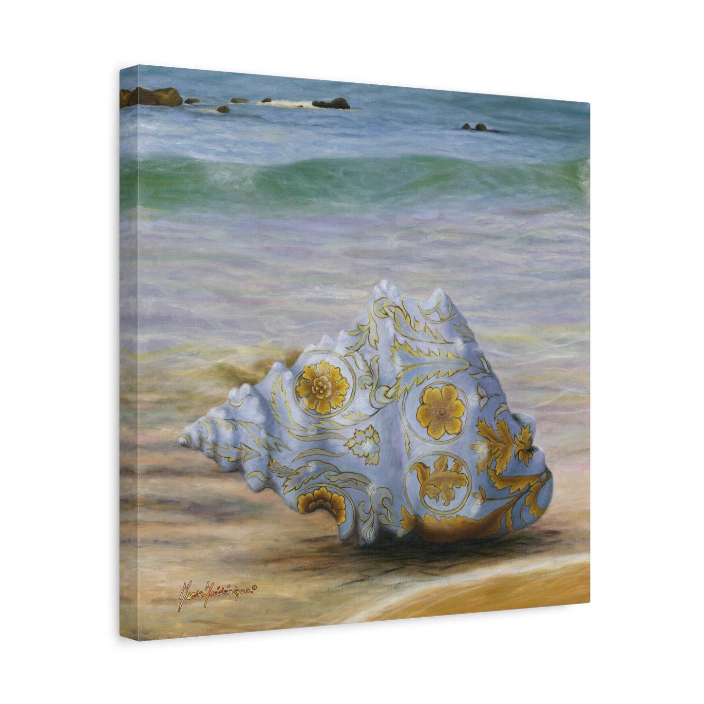 Ocean Tapestry I, Ornate Seashell Beach Canvas – Elegant Coastal Wall Art by artist Marie Frederique