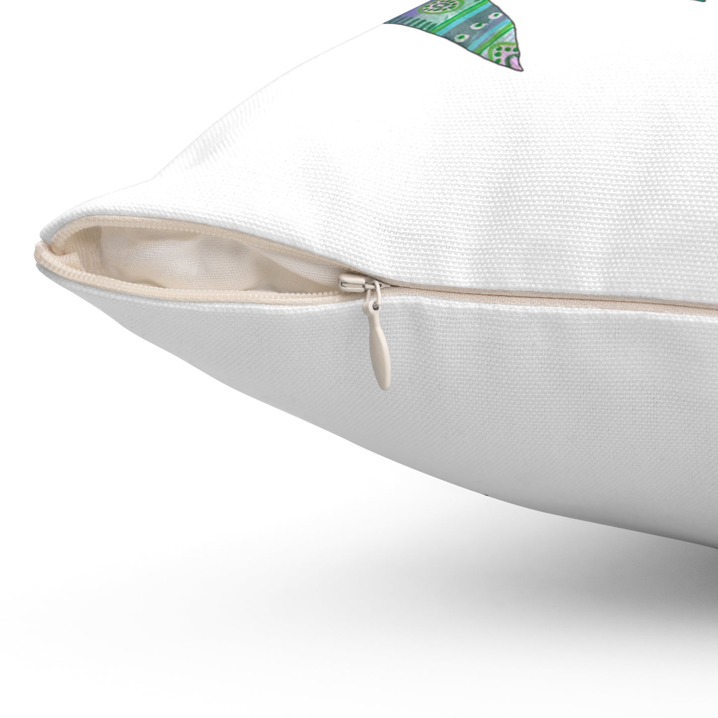 Surf and painted leaves, Blue and White Square Pillow by artist Marie Frederique
