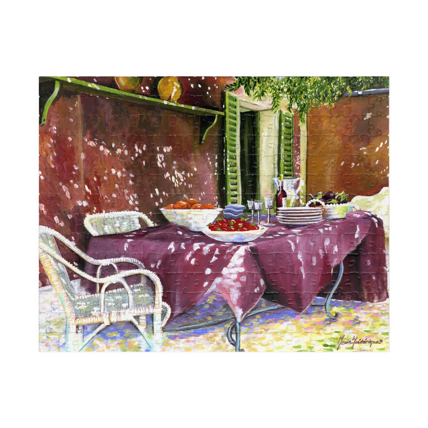 My happy place - summer patio table set for guests, Puzzle (110, 252, 520-piece) by Artist Marie Frederique