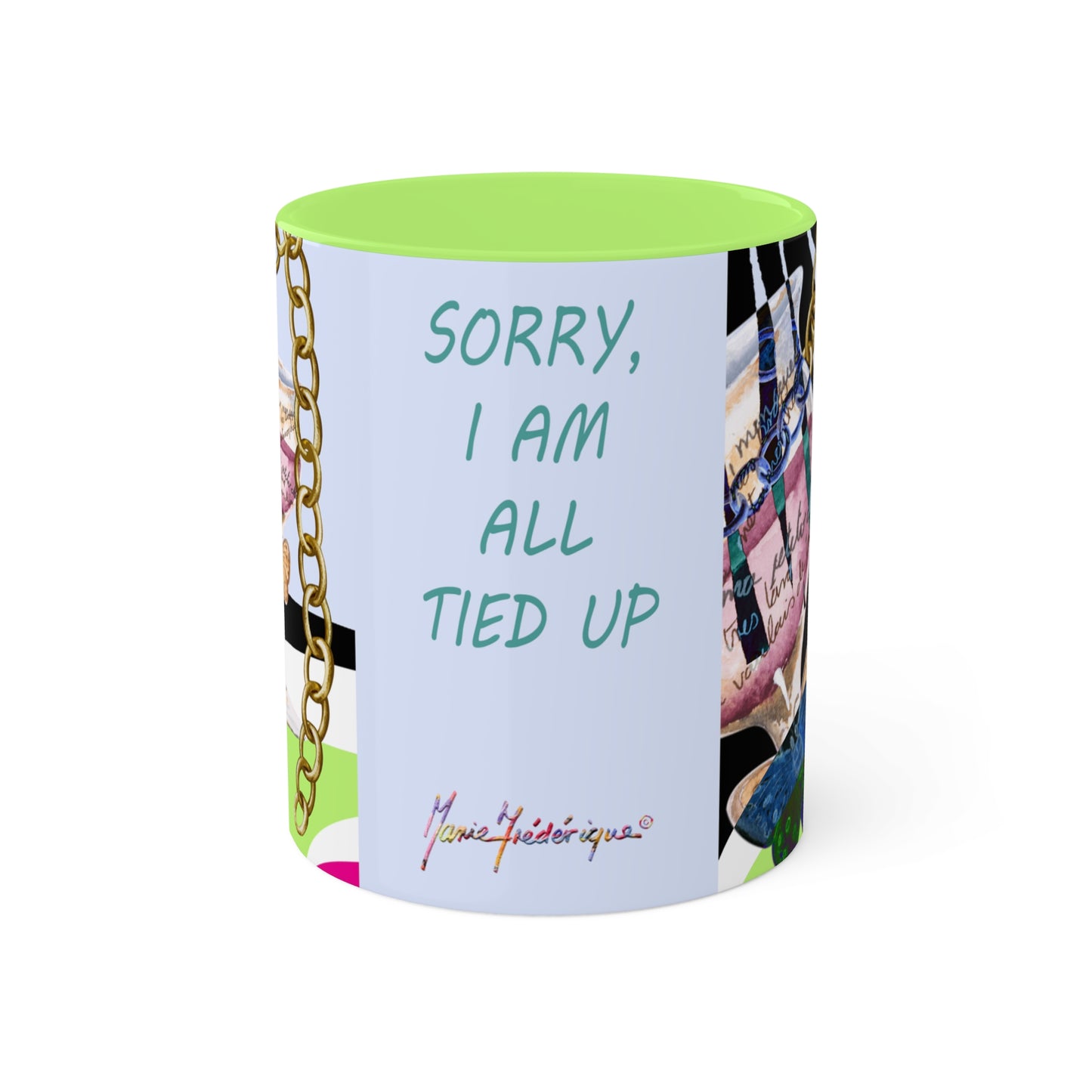 Haute Couture Colorful Mug in 4 color options of Black, Light Green, Light Blue and Pink 11oz By Artist Marie Frederique