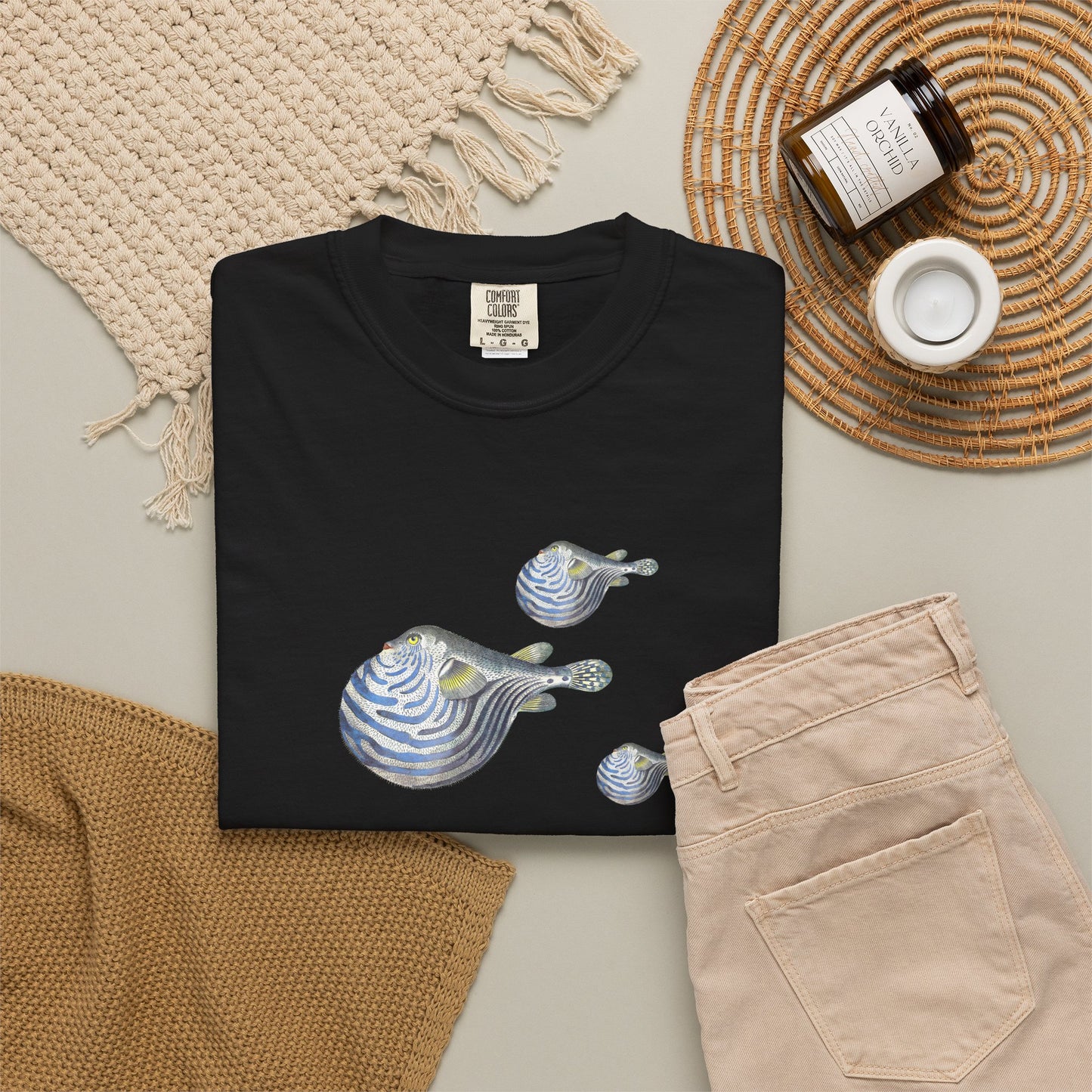 Blowfish Trio Graphic T-Shirt — Nautical Beach Vibes by artist Marie Frederique