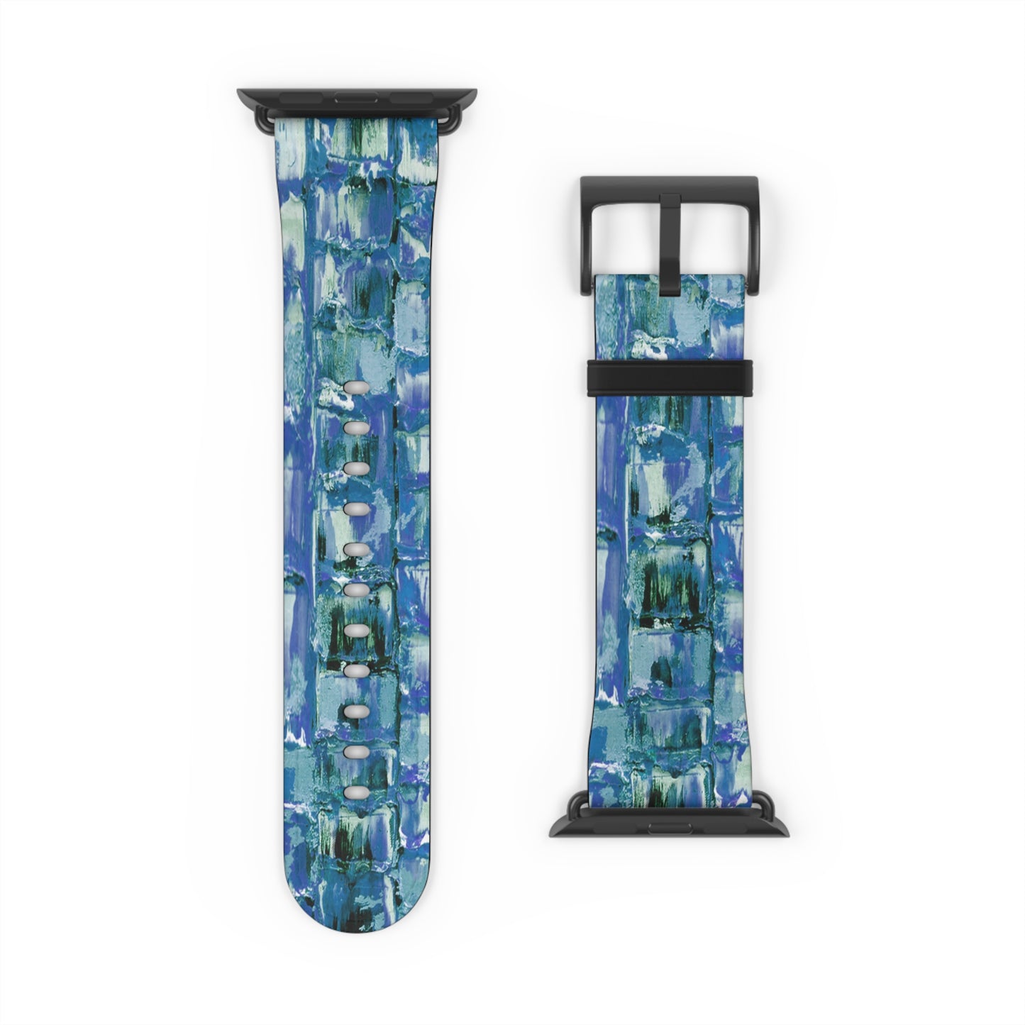 Abstract Series, Fun Blue & White toned pallet knife faux leather Watch Band by artist Marie Frederique