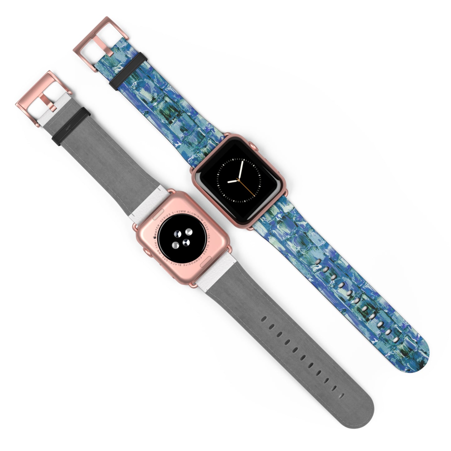 Abstract Series, Fun Blue & White toned pallet knife faux leather Watch Band by artist Marie Frederique