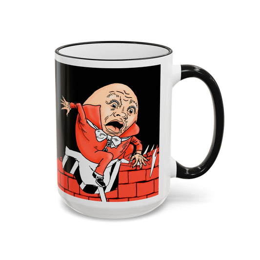 Humpty Jumpty Cartoon Accent Rim Mug — Satirical 'Wall' Design (11oz, 15oz) by artist Marie Frederique