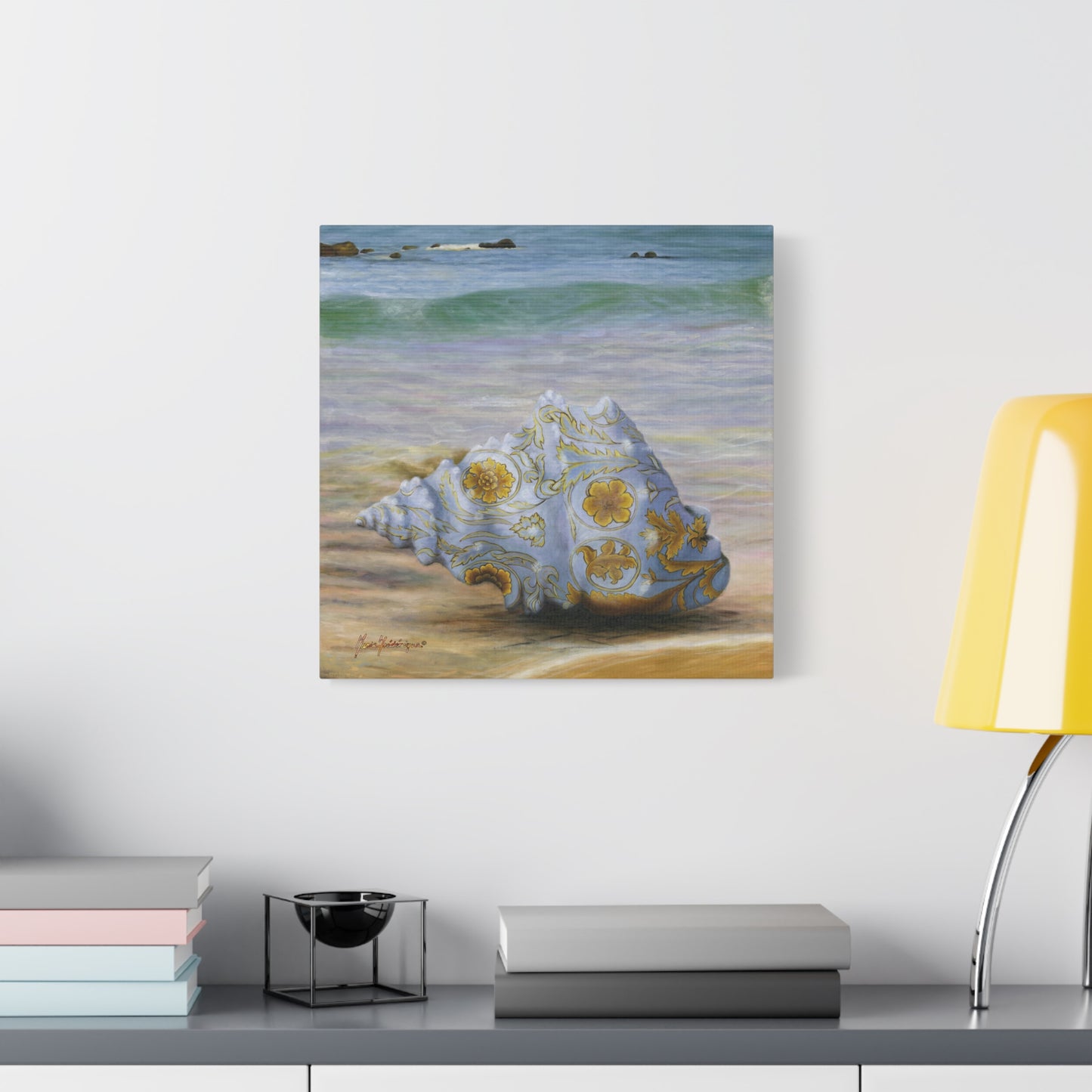 Ocean Tapestry I, Ornate Seashell Beach Canvas – Elegant Coastal Wall Art by artist Marie Frederique