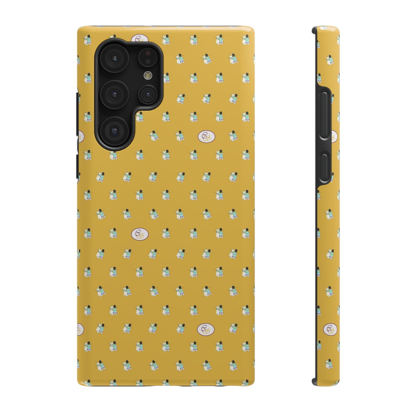 CTS Gold - repeat pattern boy and dog, Impact-Resistant Phone Cases by artist Marie Frederique